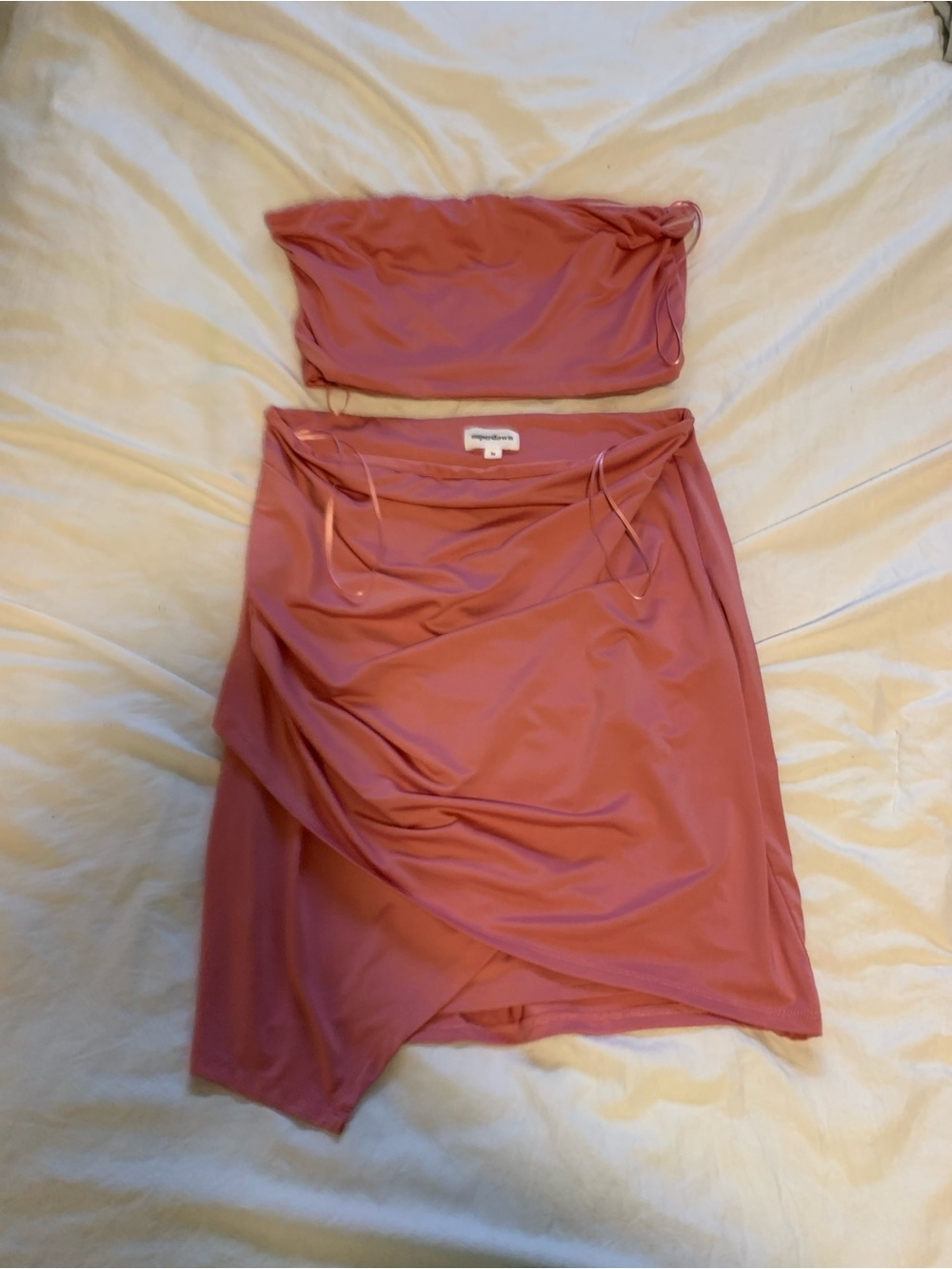 superdown Rose Pink Asymmetrical Ruched Skirt Set